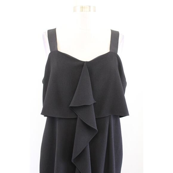 Adrianna Papell Black Crepe Layered Ruffle Front Cocktail Party Dress Size 16 - Picture 3 of 5
